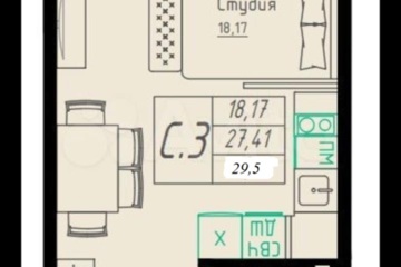 Студия, 29,5 м², 2/11 эт.