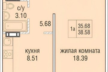 1-к квартира, 38,7 м², 3/10 эт.