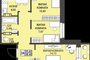 3-к квартира, 58,4 м², 3/9 эт.