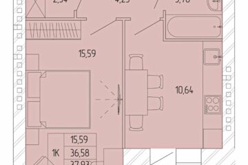 1-к квартира, 37,93 м², 4/8 эт.