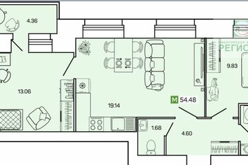 2-к квартира, 54,4 м², 3/12 эт.