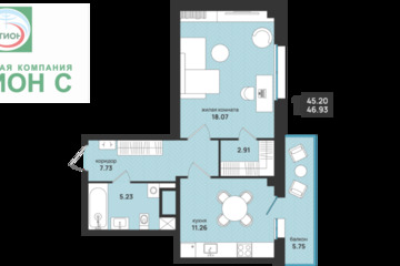 1-к квартира, 46,9 м², 4/13 эт.