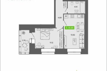 1-к квартира, 35,85 м², 8/12 эт.