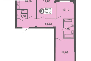 3-к квартира, 70,3 м², 8/15 эт.