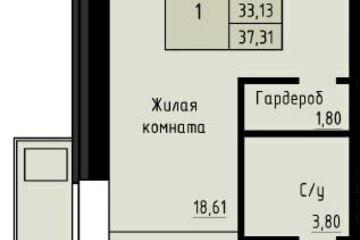 Студия, 37 м², 1/4 эт.