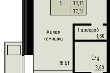 Студия, 37 м², 1/4 эт.