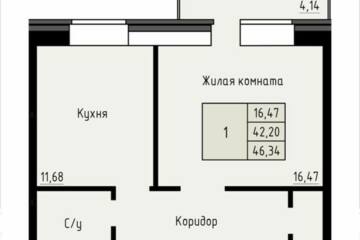 1-к квартира, 46 м², 3/4 эт.