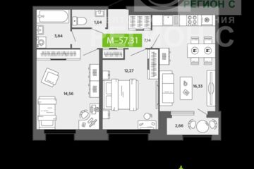 3-к квартира, 57,3 м², 2/16 эт.
